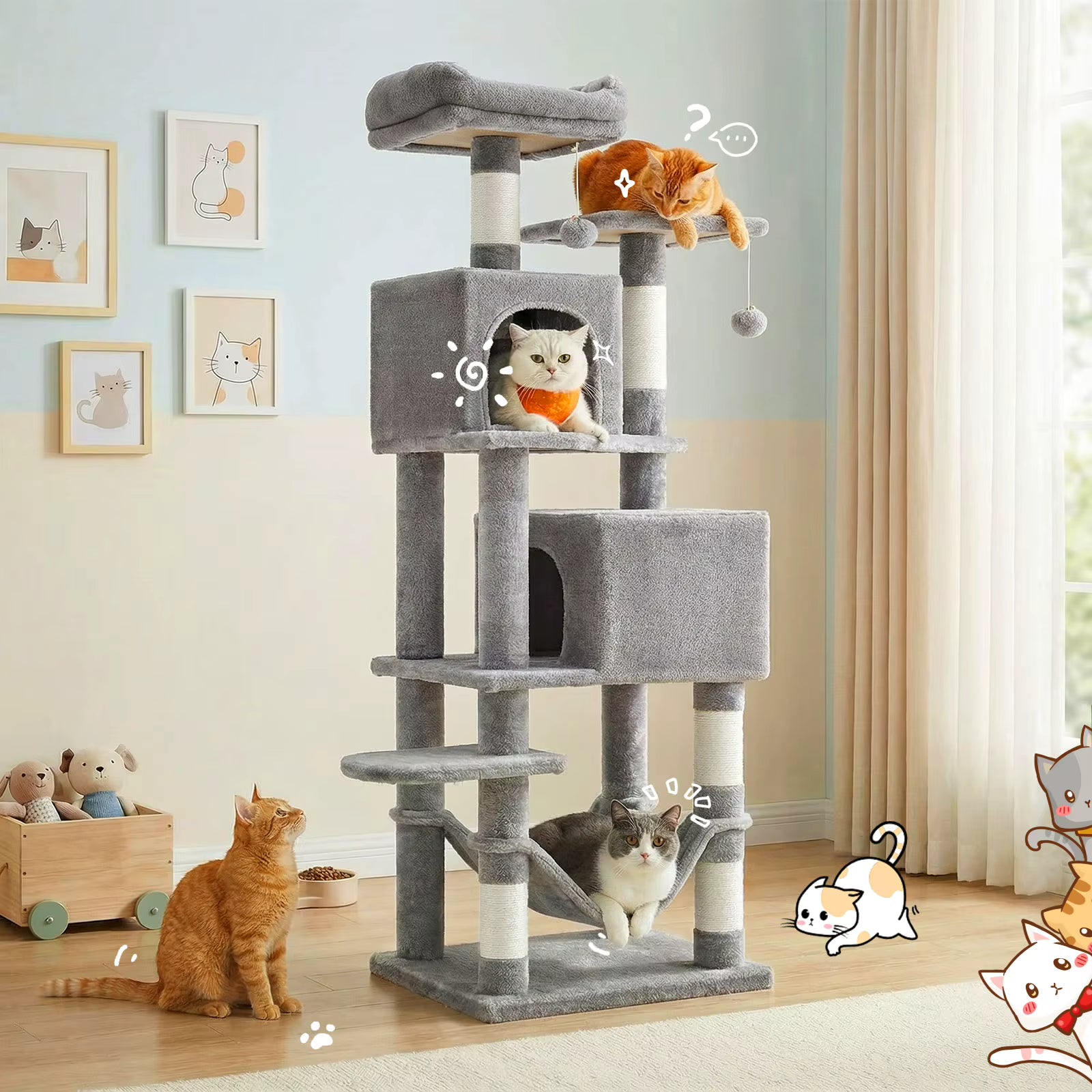 Cat Tree Tower 165cm Large Multi-Level with Hammock & Condo