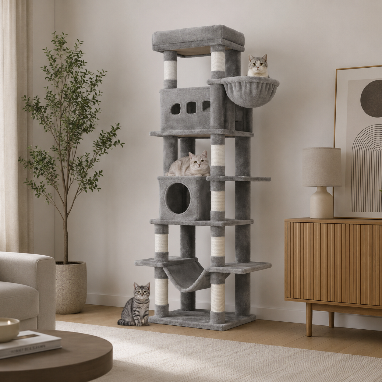 Cat Tree 170cm Large Multi-Level Tower with Condo & Hammock