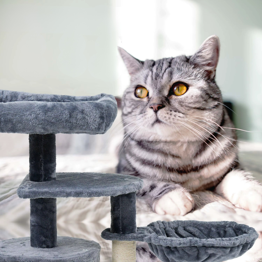 Cat Tree Scratching Post 68cm Multi-Level Tower with Hideout
