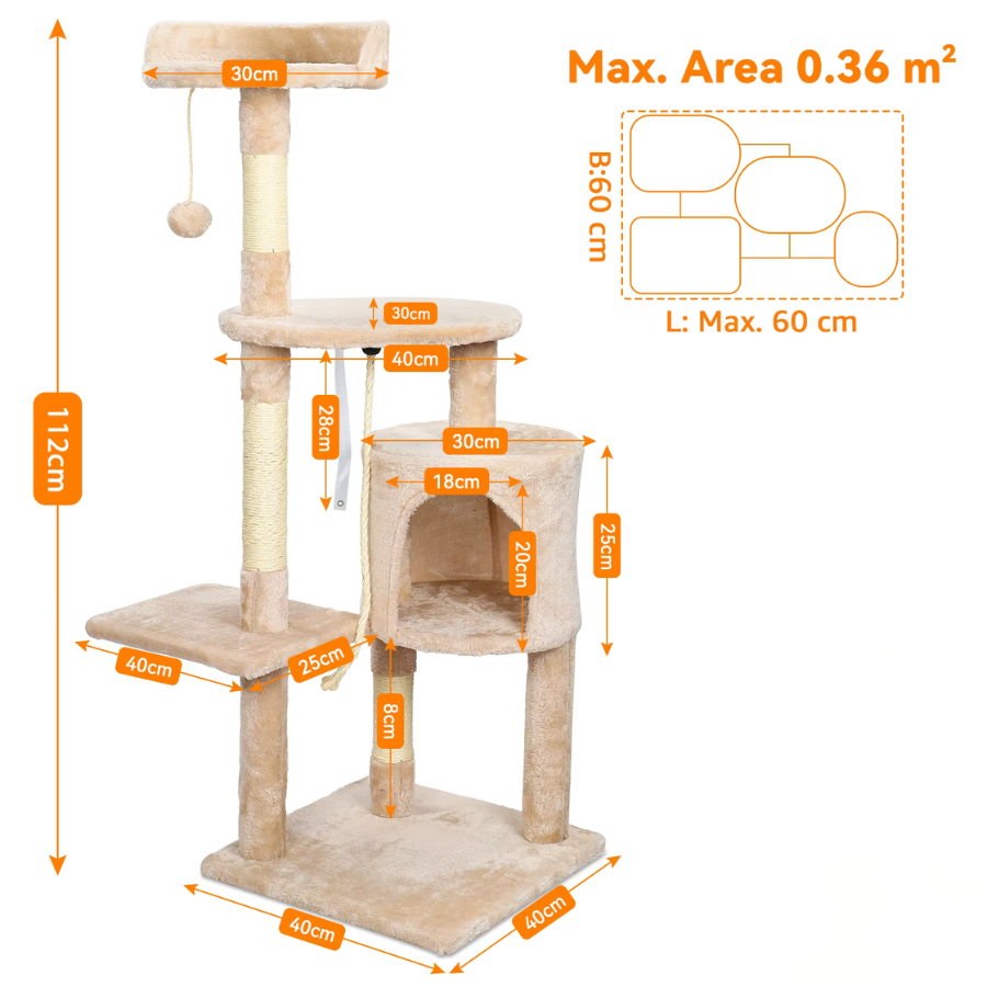 Cat Tree Tower 112cm Multi-Level Scratching Post with Condo