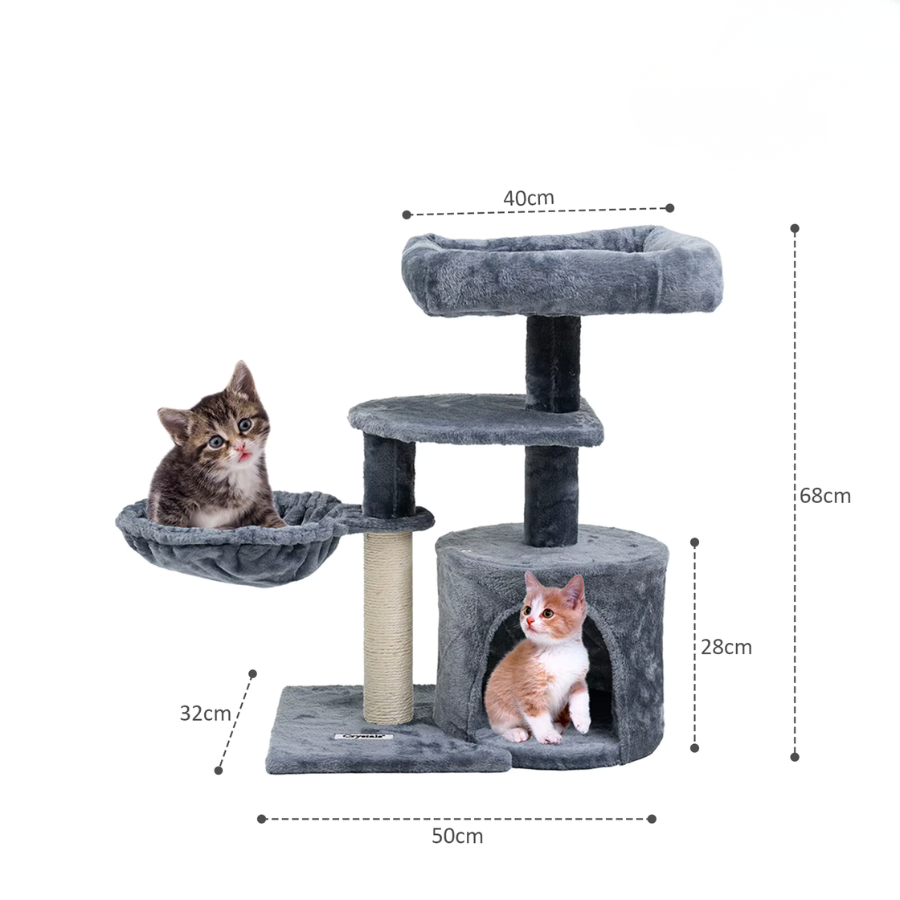 Cat Tree Scratching Post 68cm Multi-Level Tower with Hideout