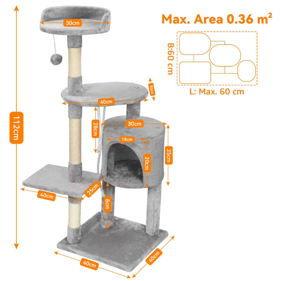 Cat Tree Tower 112cm Multi-Level Scratching Post with Condo