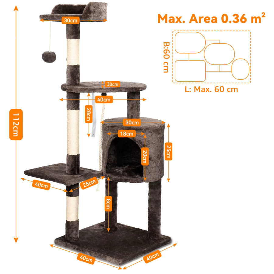 Cat Tree Tower 112cm Multi-Level Scratching Post with Condo
