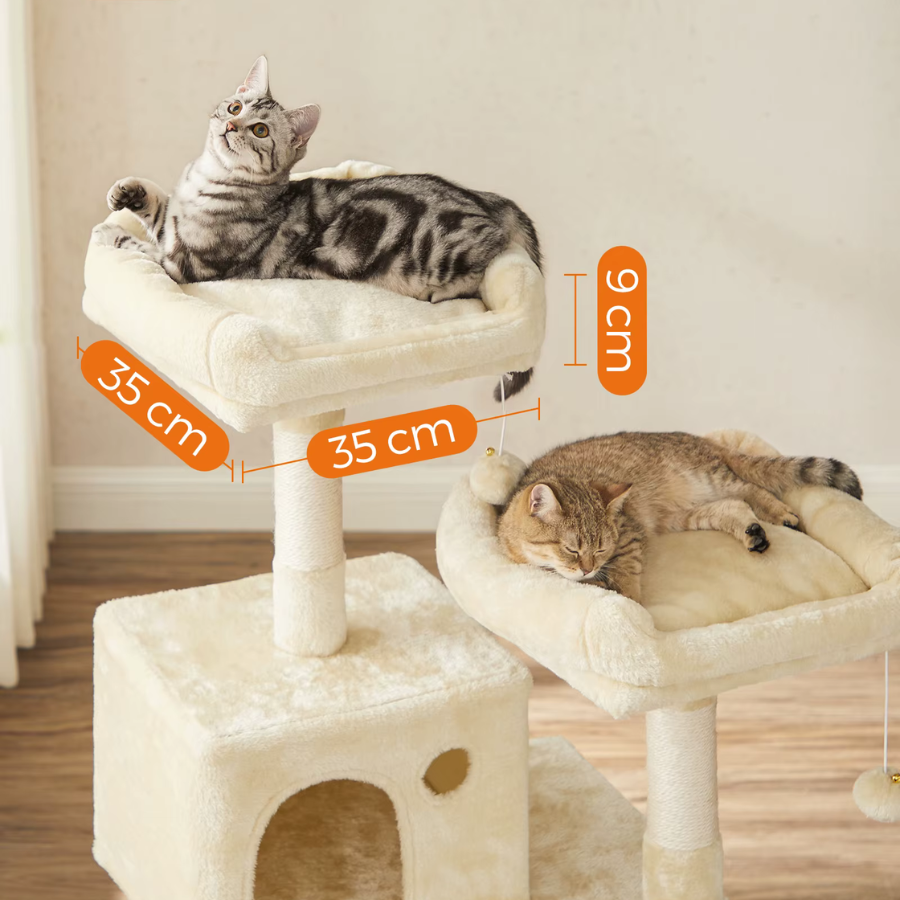 Cat Tree 143cm Stable Tower with 2 Plush Perches & Hammock