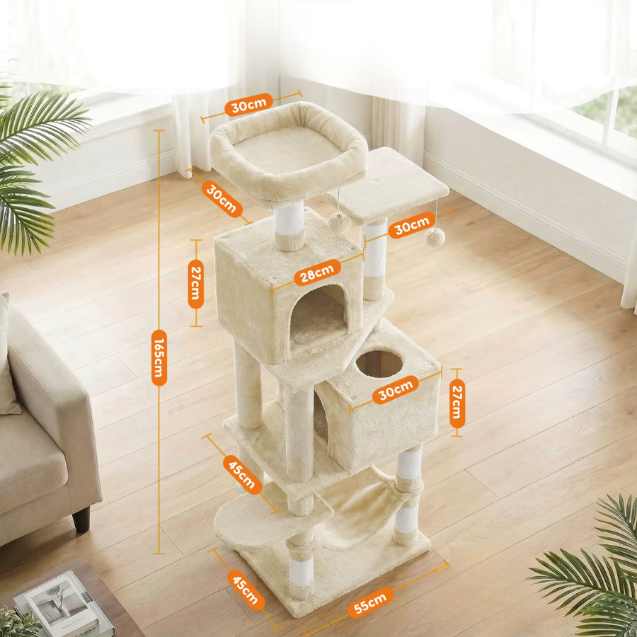 Cat Tree Tower 165cm Large Multi-Level with Hammock & Condo