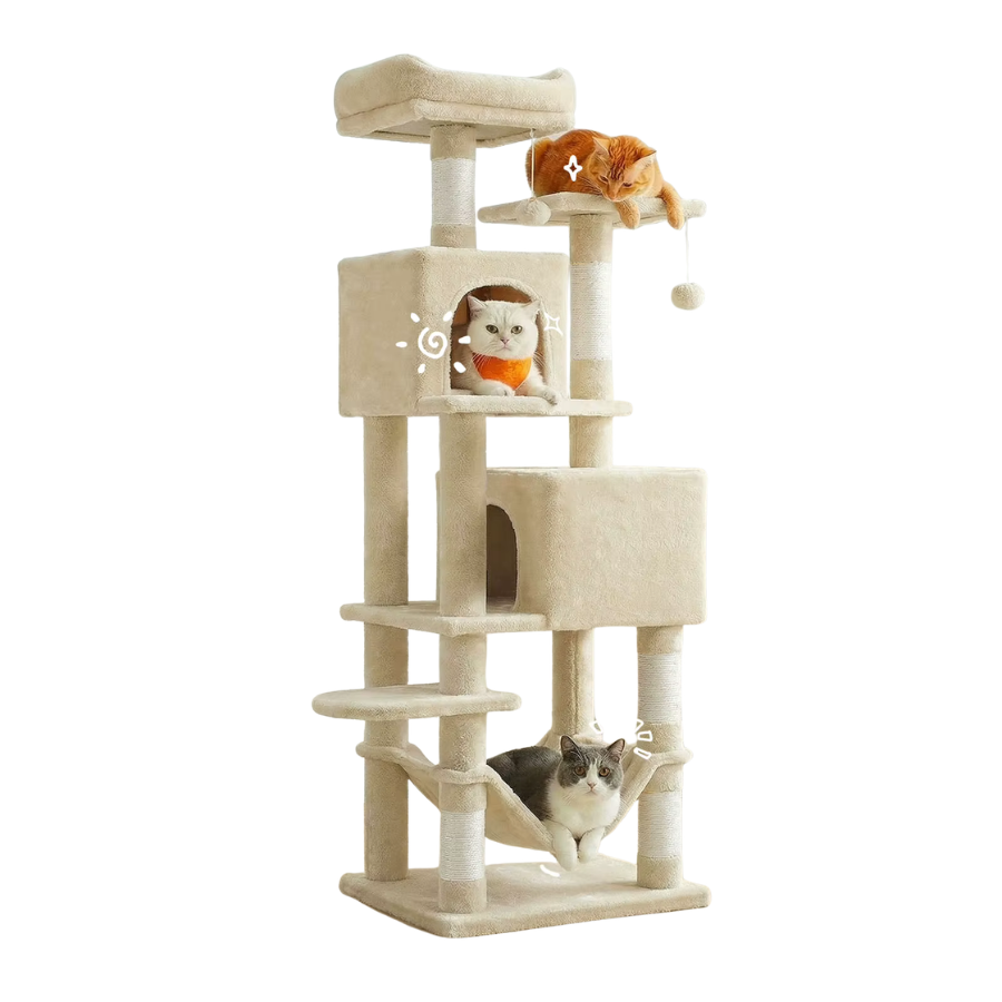 Cat Tree Tower 165cm Large Multi-Level with Hammock & Condo
