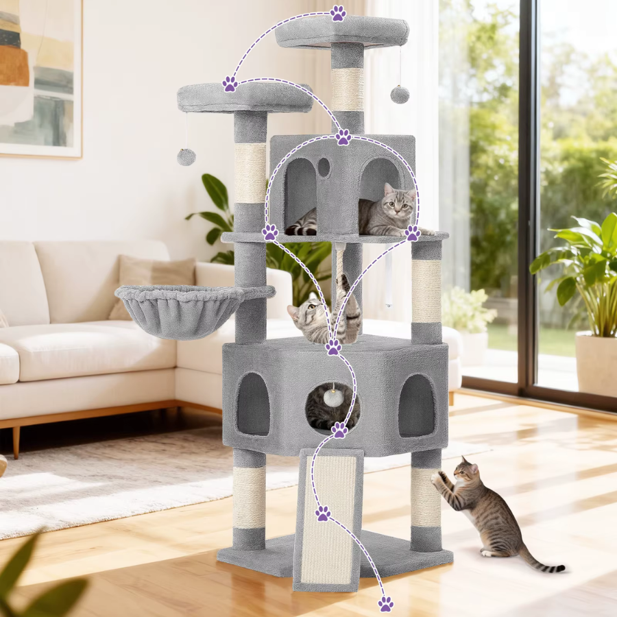 Cat Tree 174cm Large Tower with 2 Platforms & 2 Caves