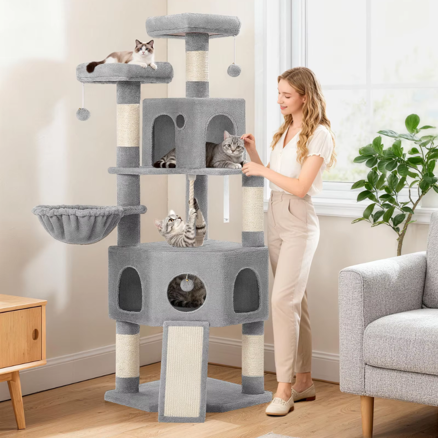 Cat Tree 174cm Large Tower with 2 Platforms & 2 Caves