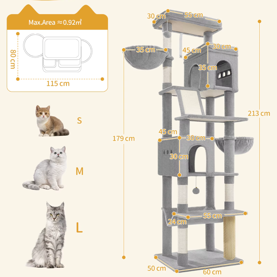 Cat Tree Tower 213cm Large Multi-Level for up to 7 Cats