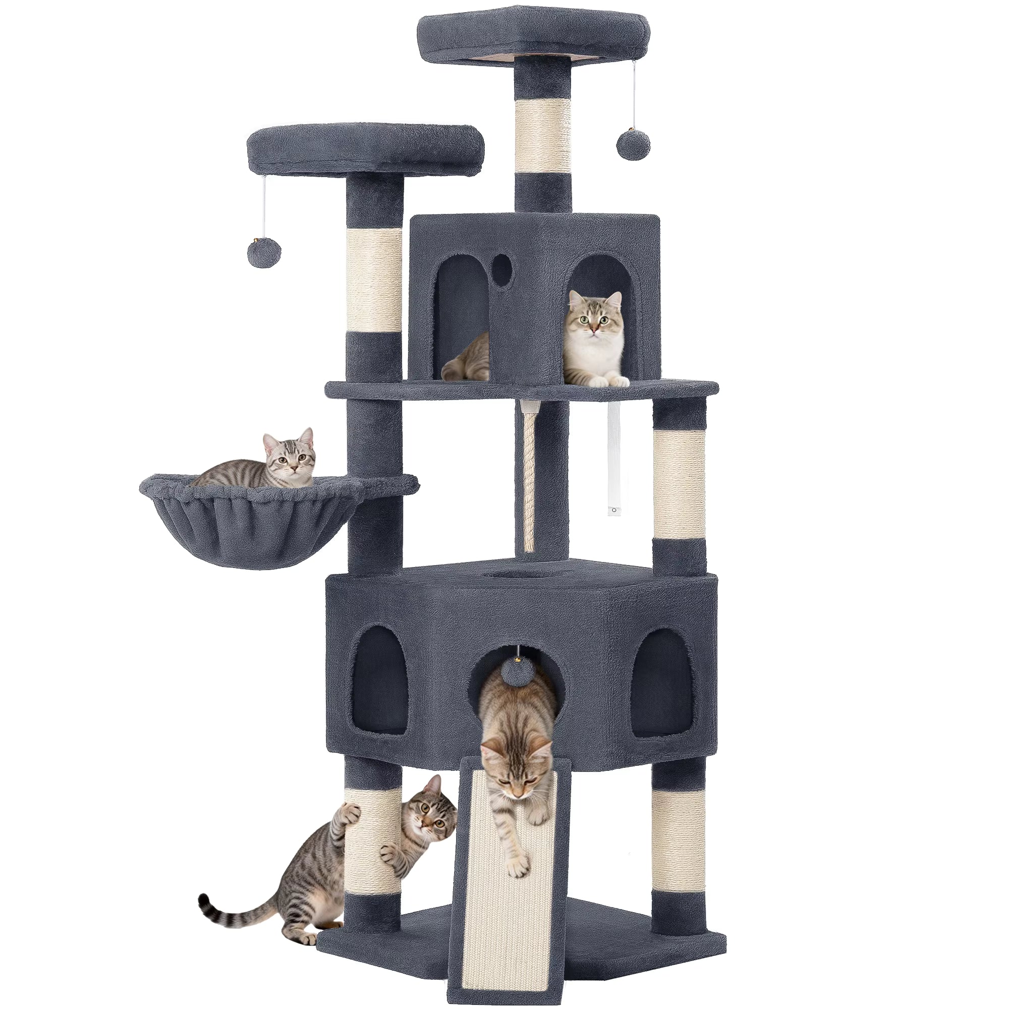 Cat Tree 174cm Large Tower with 2 Platforms & 2 Caves
